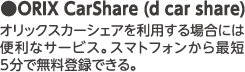 オリックスカーシェアを利用する場合には便利なサービス。スマートフォンから最短5分で無料登録できる。